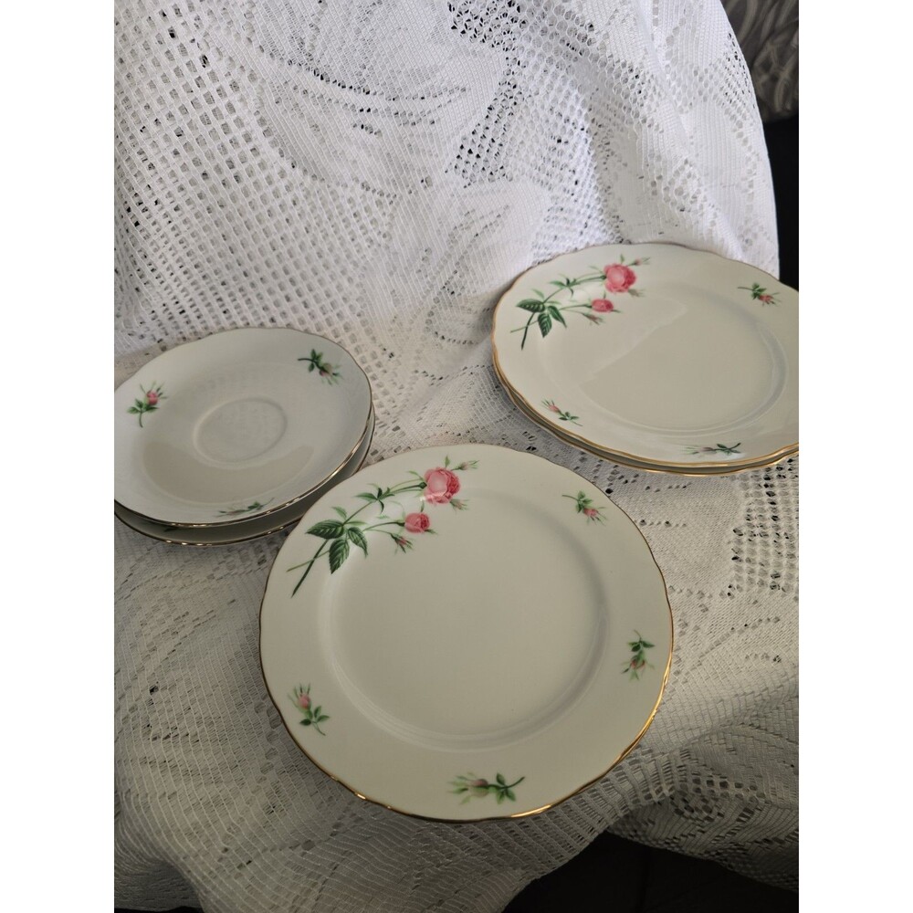 Vintage Rose Japan Pink Rose China 6-Piece Plate Set – Gold Trim